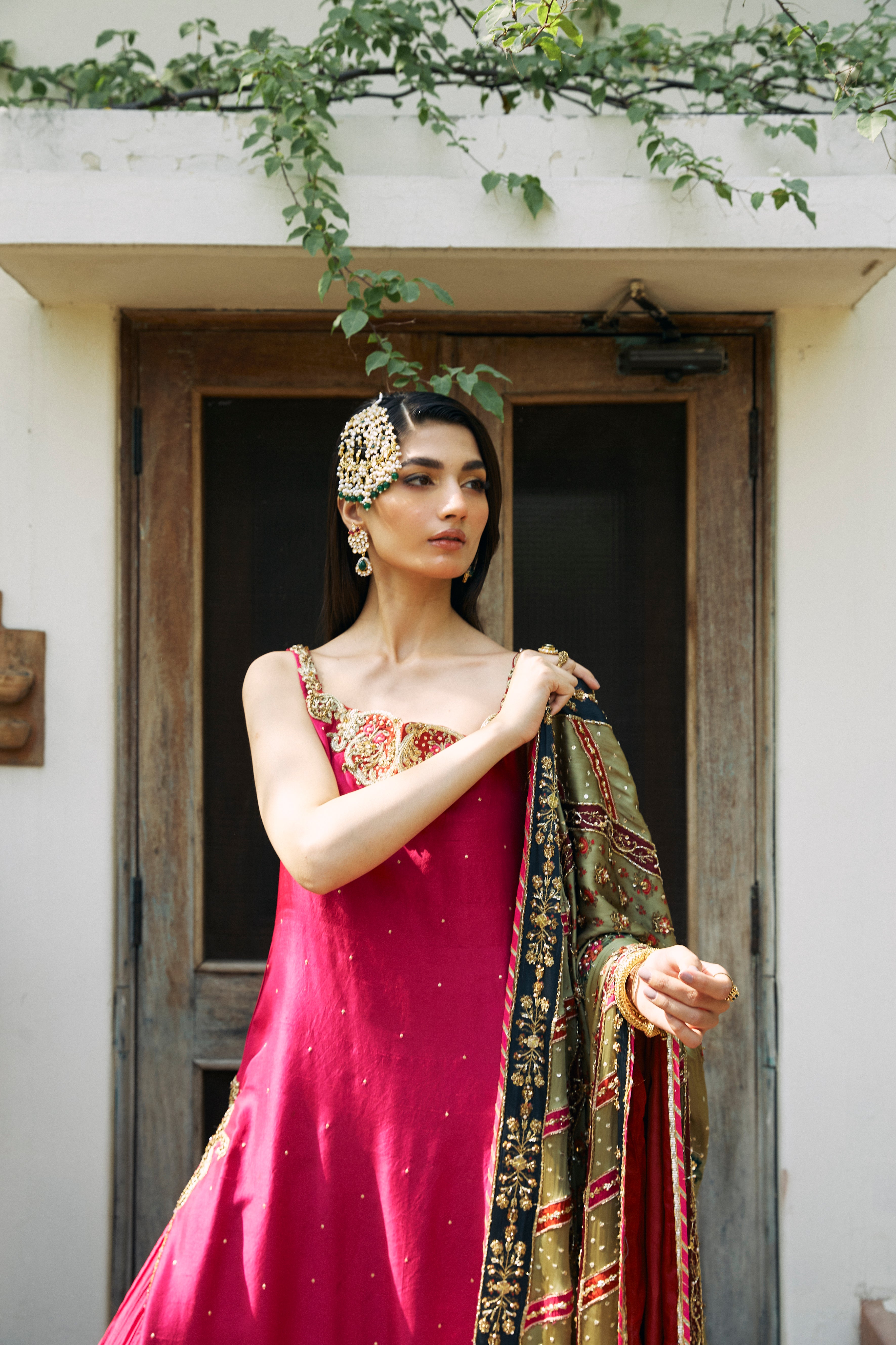 Hot Pink Embroidered Chinese Raw Silk Sharara (3-Piece) - Image 2