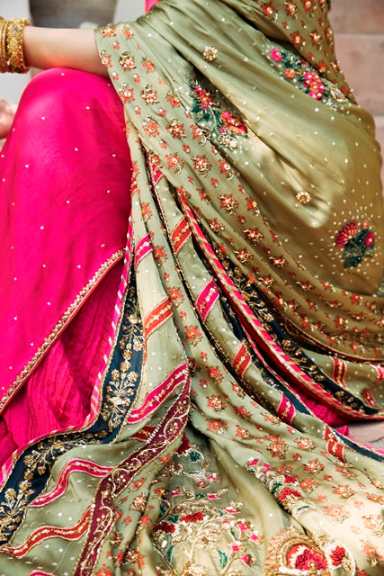 Hot Pink Embroidered Chinese Raw Silk Sharara (3-Piece) - Image 5