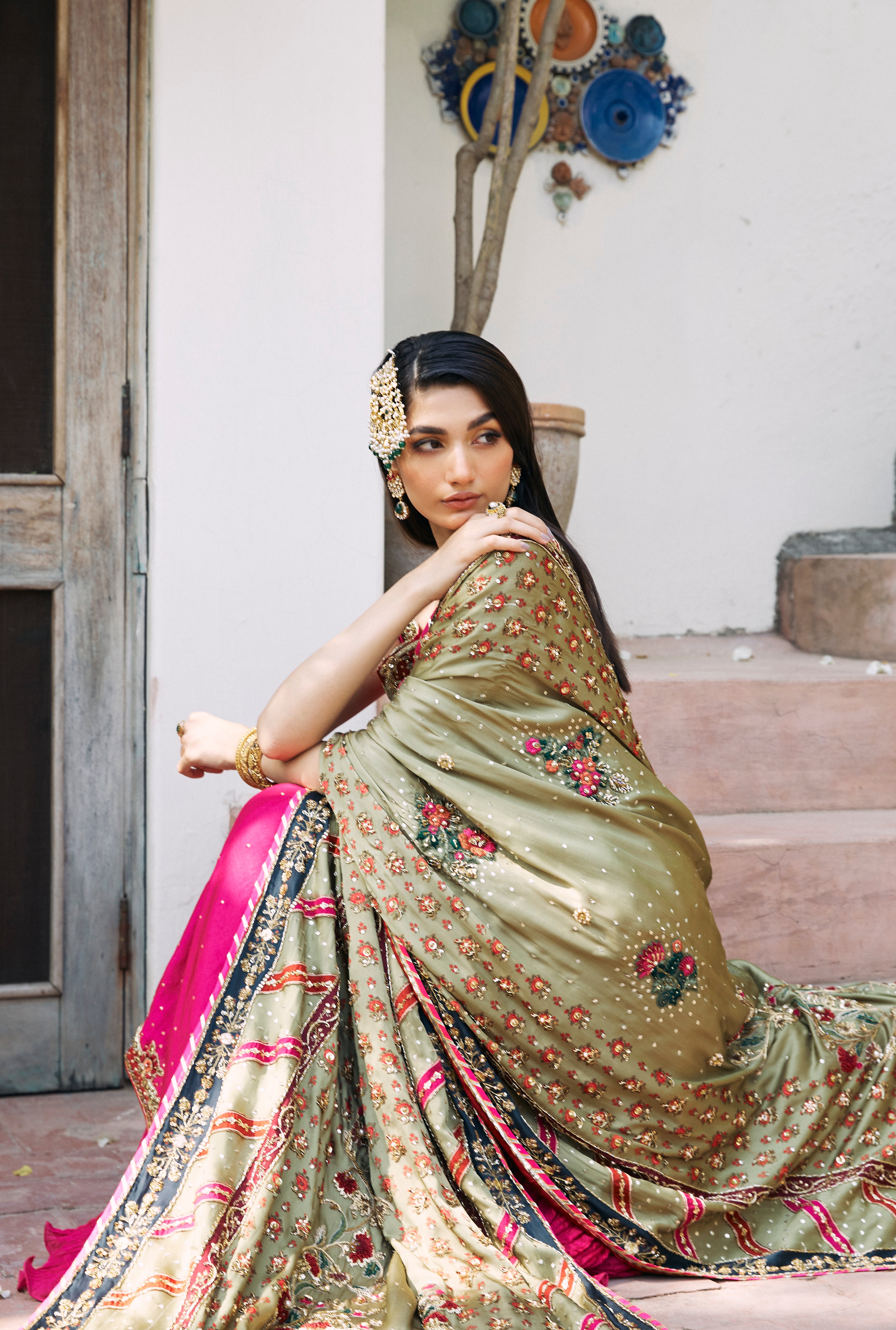 Hot Pink Embroidered Chinese Raw Silk Sharara (3-Piece) - Image 6