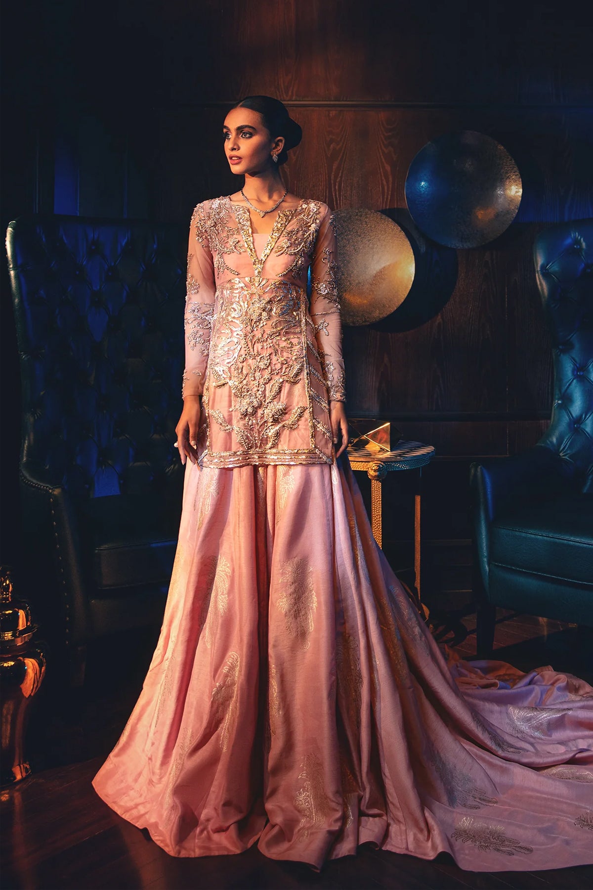 Blush Pink Pitta Work Net Sharara (2-Piece) - Image 1