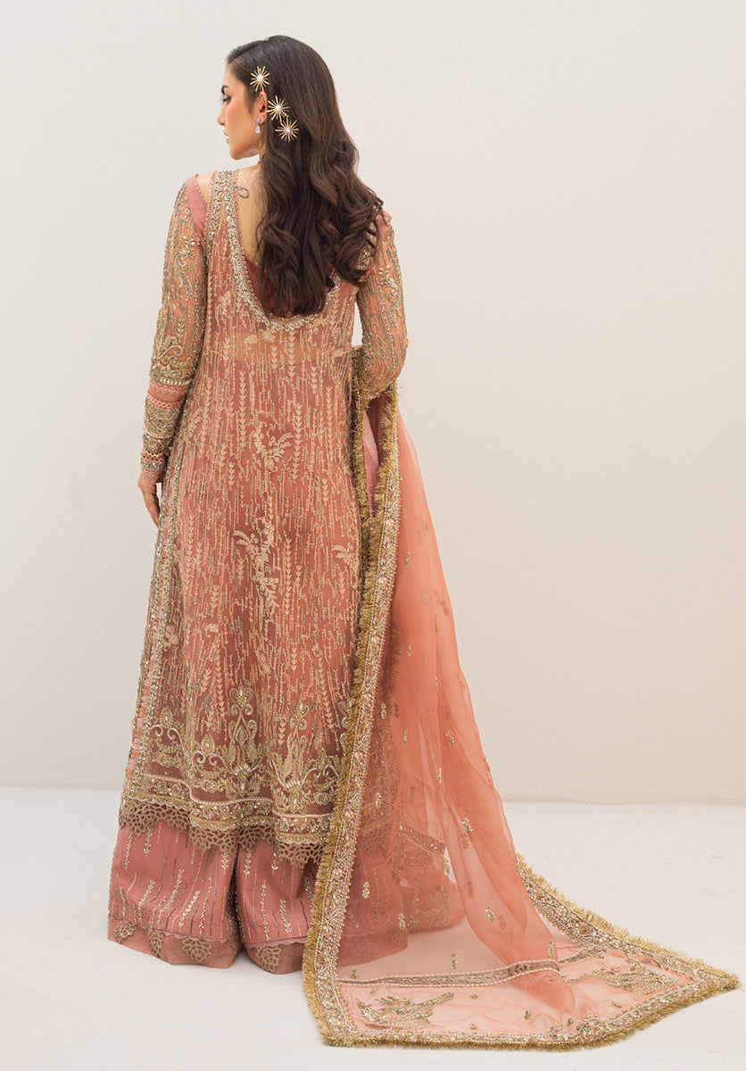 Pakistani Peach Zardozi Embroidered Organza Sharara Set (3-Piece) - Image 7