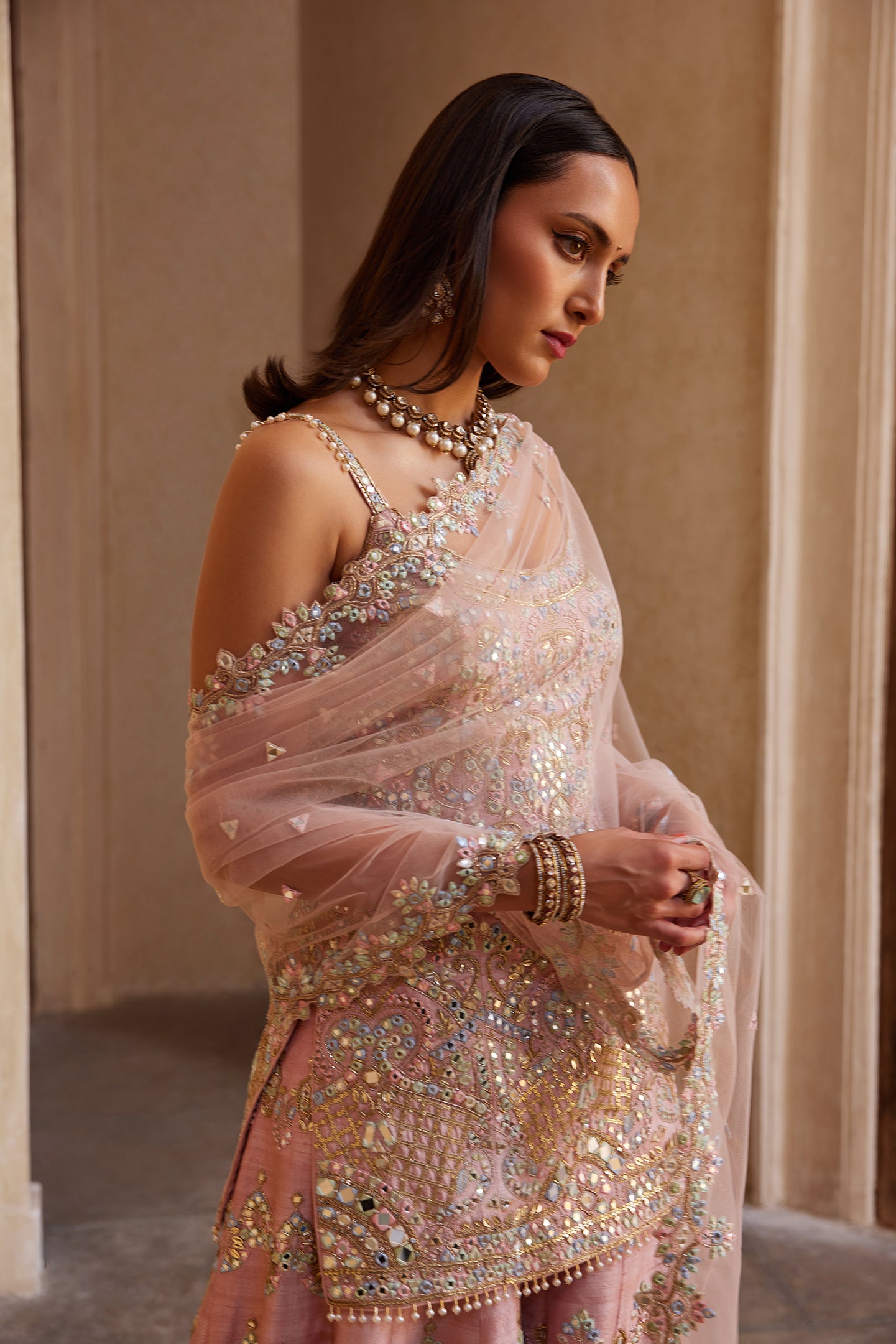 Rose Pink Zardosi Raw Silk Sharara (3-Piece) - Image 4