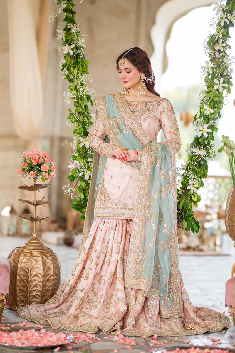 Pakistani Pastel Pink Embellished Raw Silk Sharara (3-Piece) - Image 3