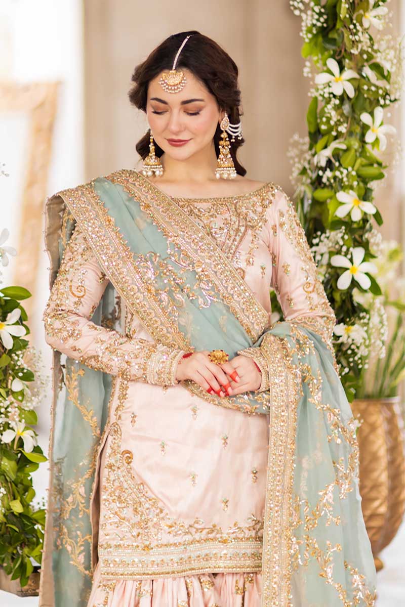 Pakistani Pastel Pink Embellished Raw Silk Sharara (3-Piece) - Image 6