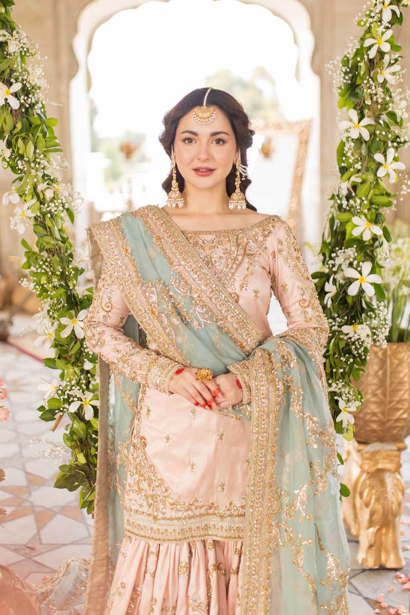 Pakistani Pastel Pink Embellished Raw Silk Sharara (3-Piece) - Image 7