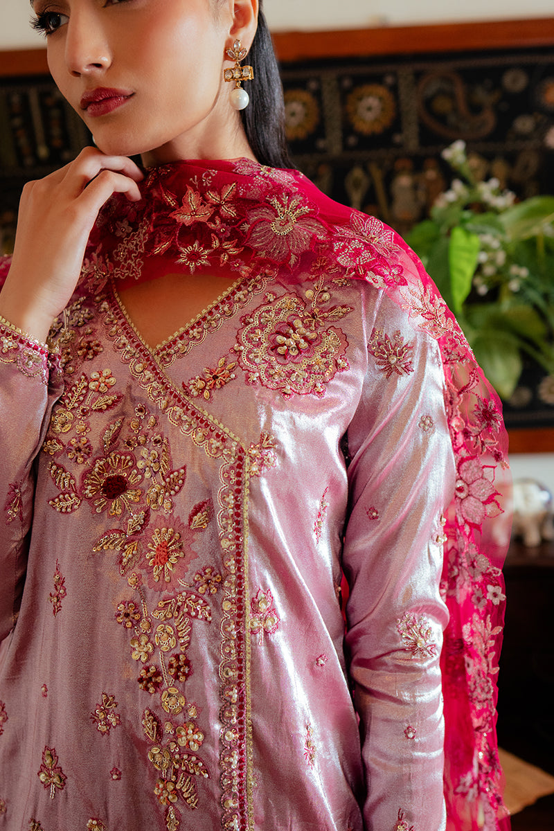 Pakistani Pink Zari Embroidered Satin Sharara (3-Piece) - Image 2