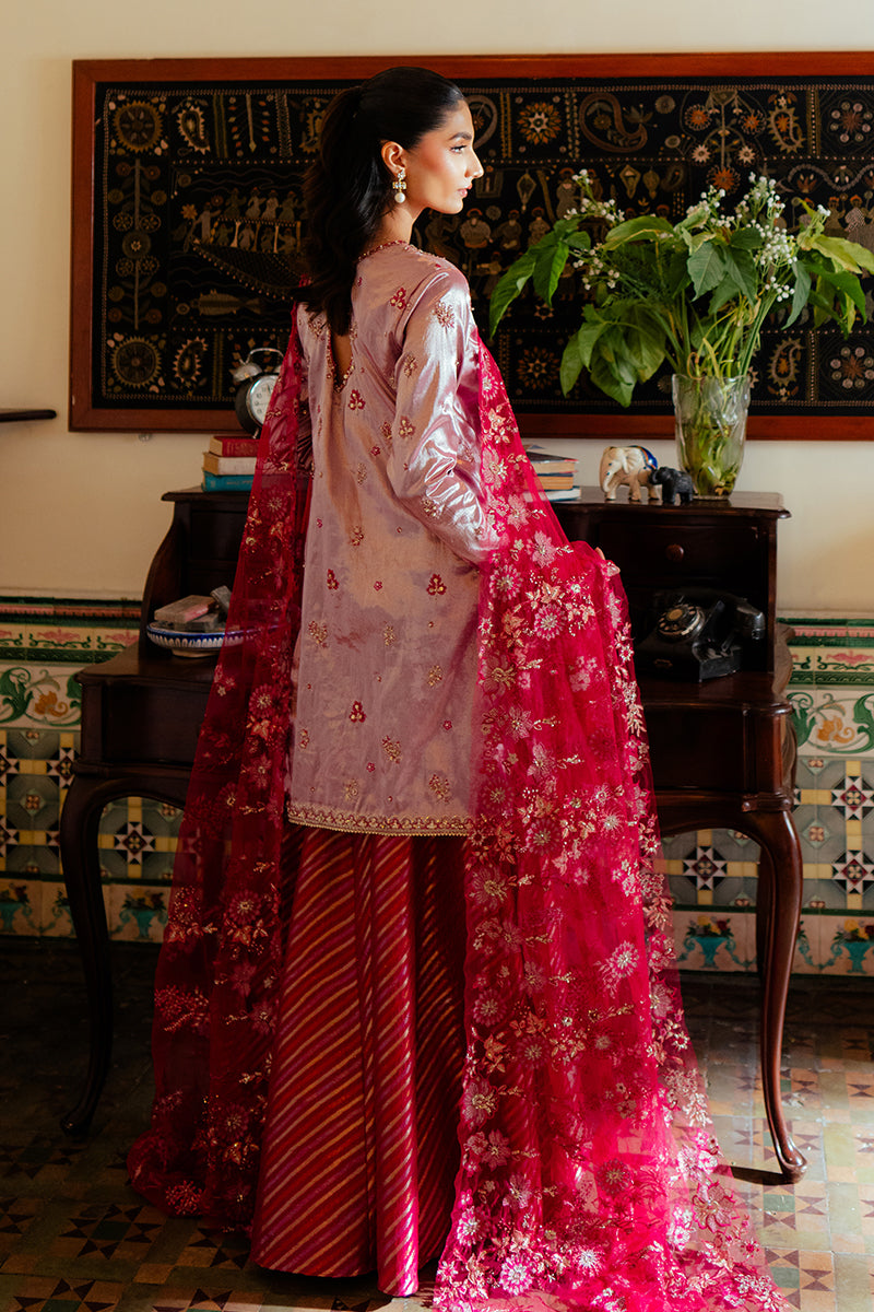 Pakistani Pink Zari Embroidered Satin Sharara (3-Piece) - Image 3