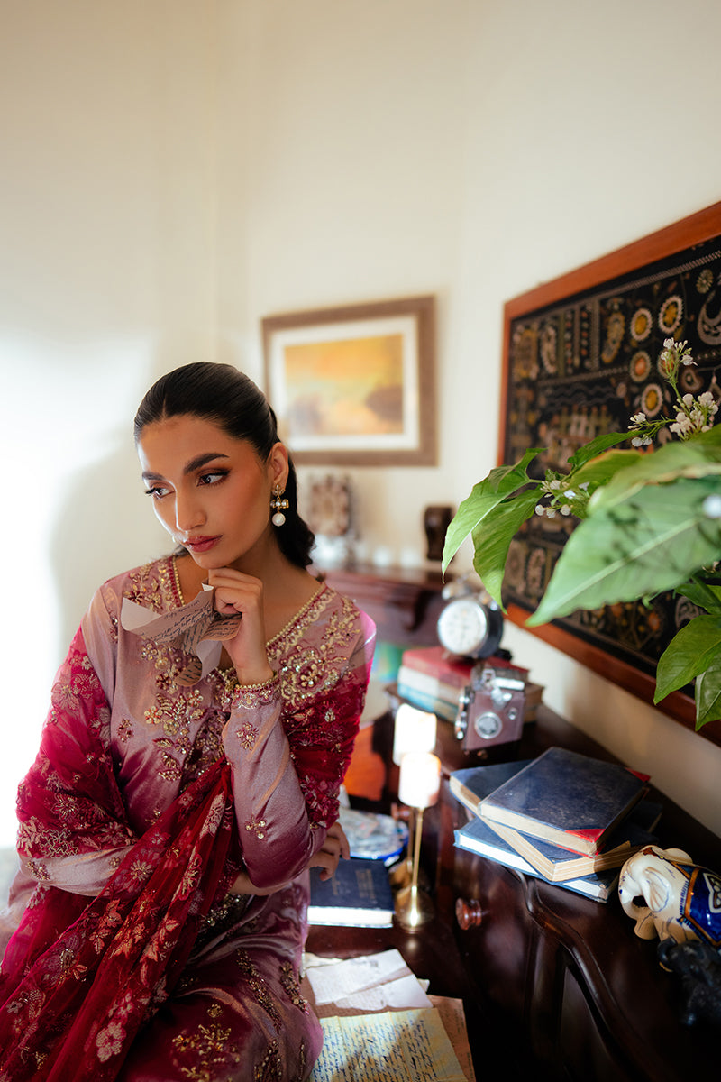 Pakistani Pink Zari Embroidered Satin Sharara (3-Piece) - Image 4