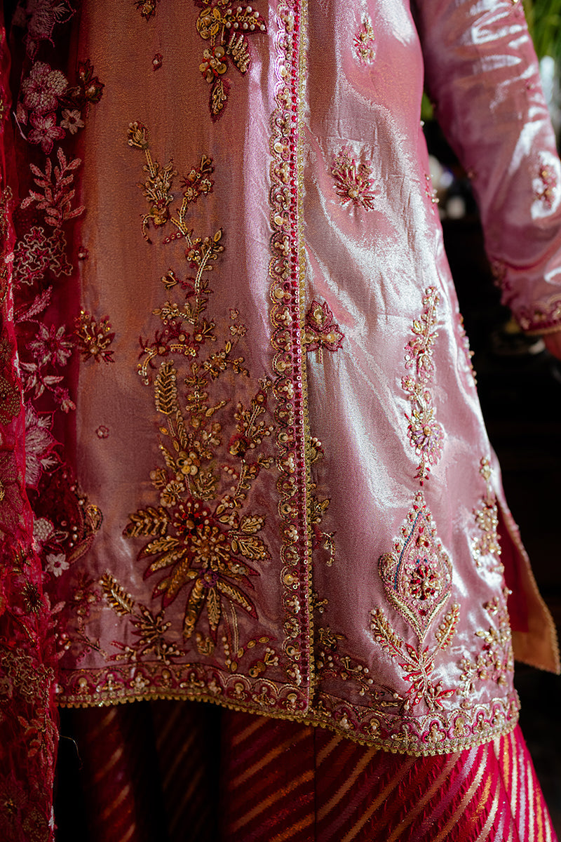 Pakistani Pink Zari Embroidered Satin Sharara (3-Piece) - Image 5