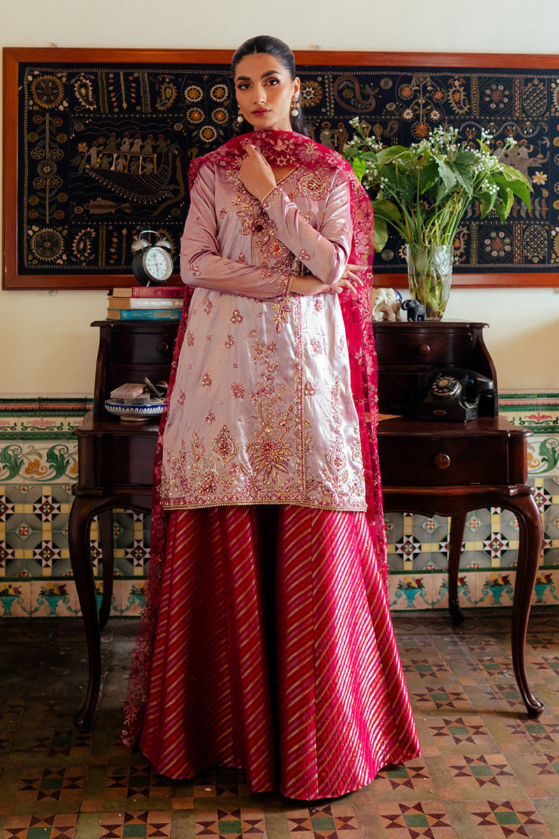 Pakistani Pink Zari Embroidered Satin Sharara (3-Piece) - Image 6