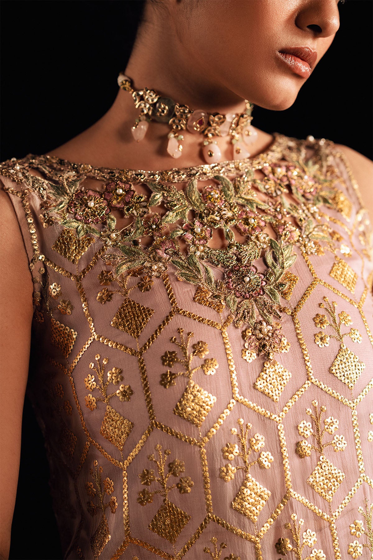 Pastel Pink Embroidered Sequin Chiffon Sharara (2-Piece) - Image 3