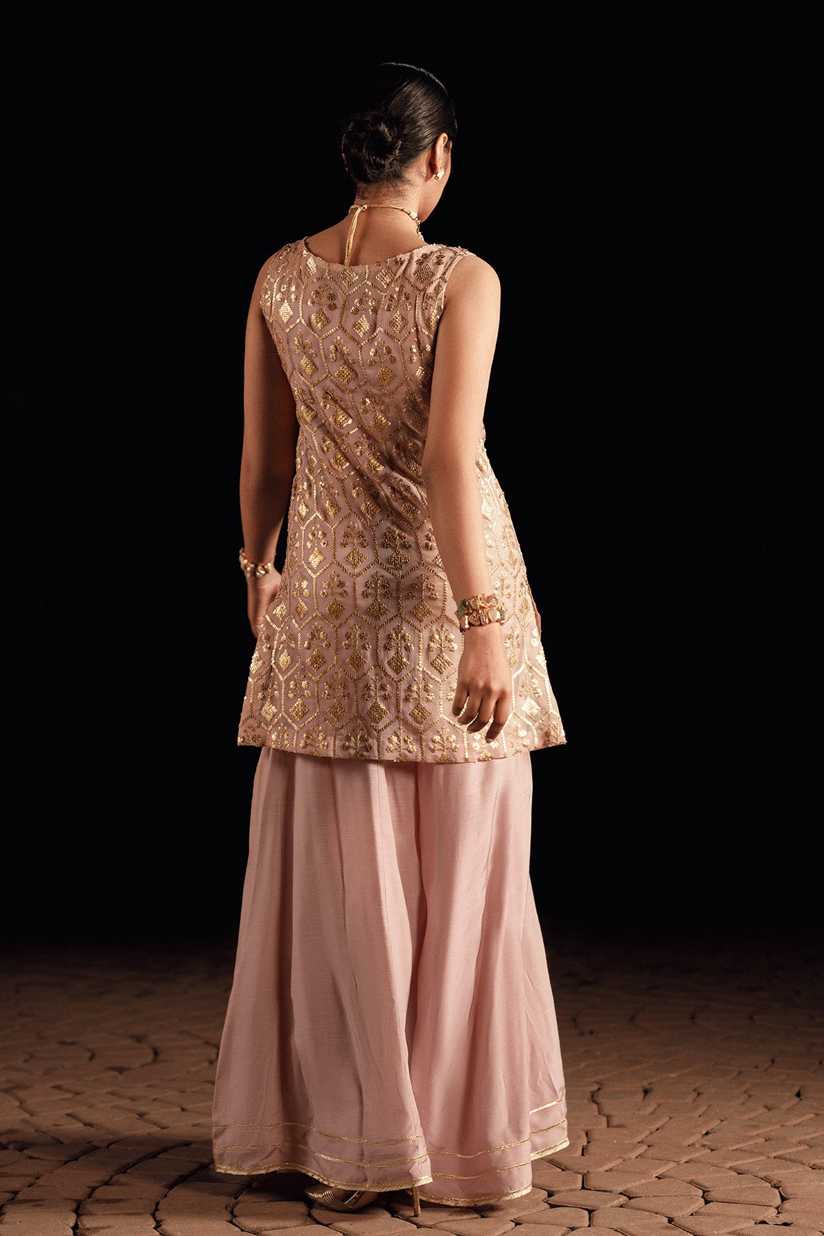 Pastel Pink Embroidered Sequin Chiffon Sharara (2-Piece) - Image 4
