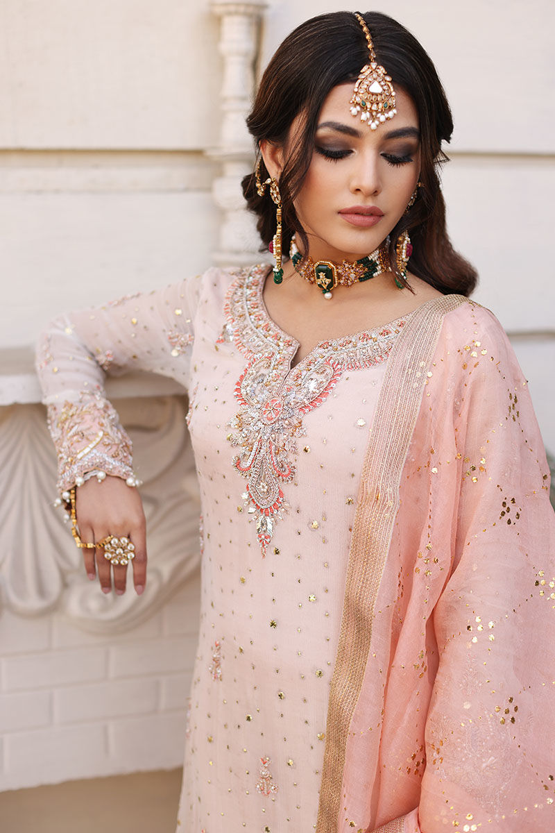 Pakistani Soft Pink Kaamdani Silk-Blend Sharara (3-Piece) - Image 6