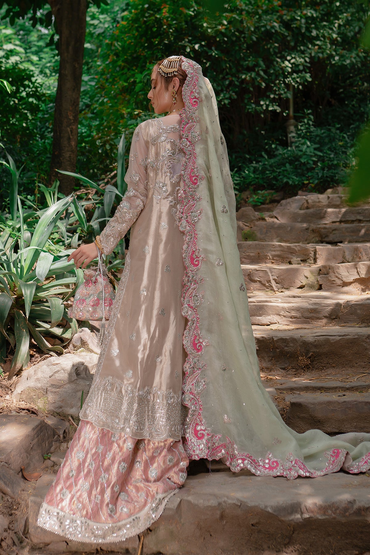 Soft Metallic Pink Embroidered Silk-Blend Sharara (3-Piece) - Image 3
