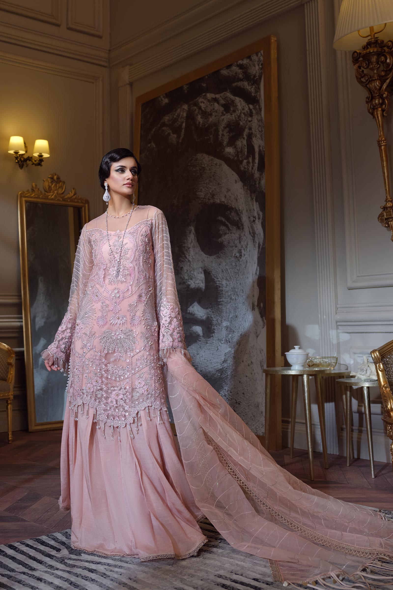 Pakistani Blush Pink Embellished Silk-Blend Sharara (4-Piece) - Image 4