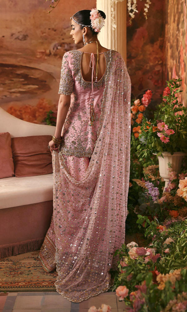 Light Pink Embellished Silk Sharara Set (3-Piece) - Image 4