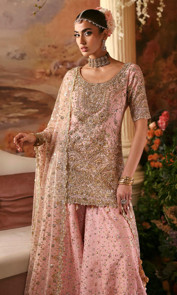 Light Pink Embellished Silk Sharara Set (3-Piece) - Image 6