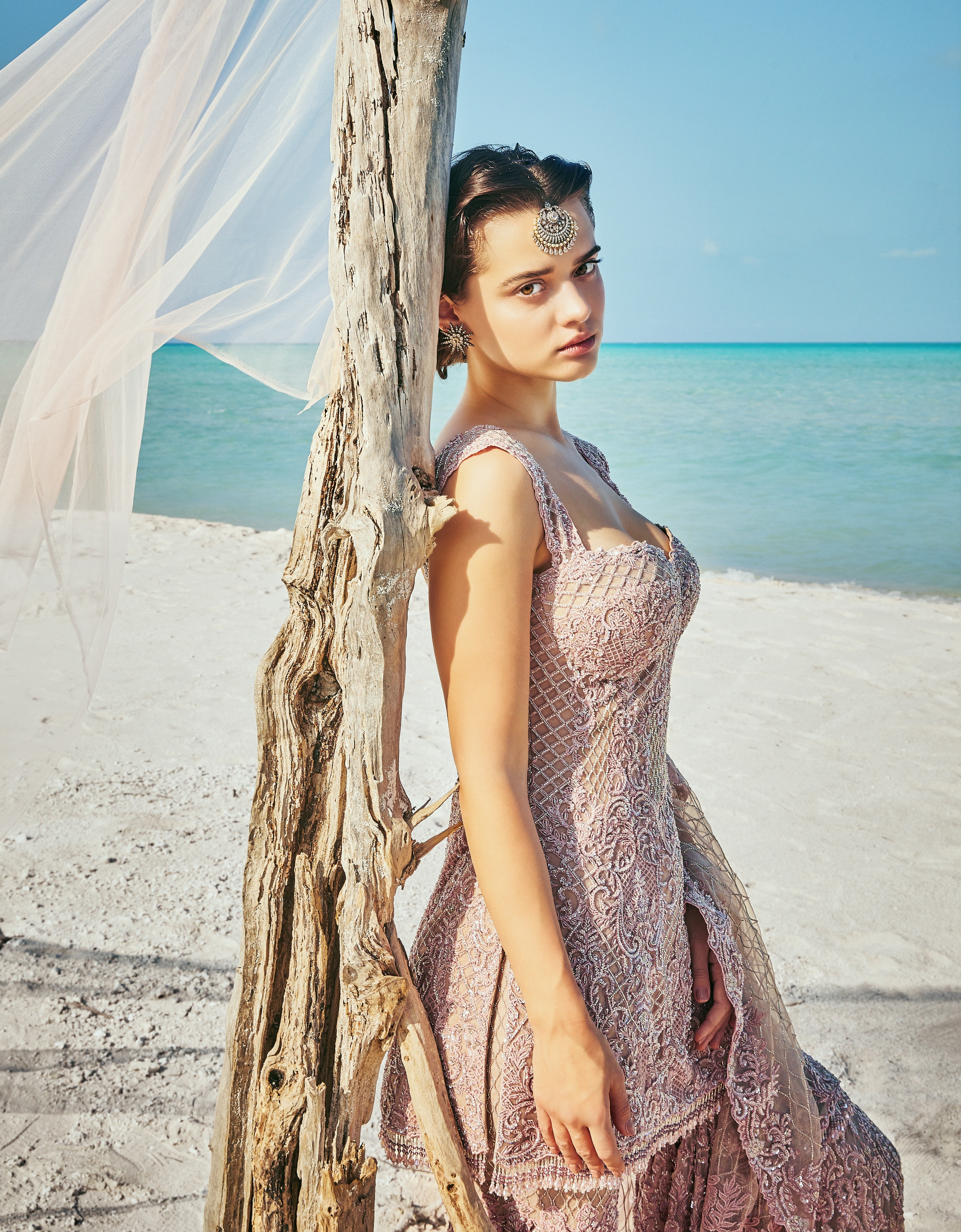 Indian Blush Pink Embellished Silk Organza Bridal Sharara (3-Piece) - Image 1