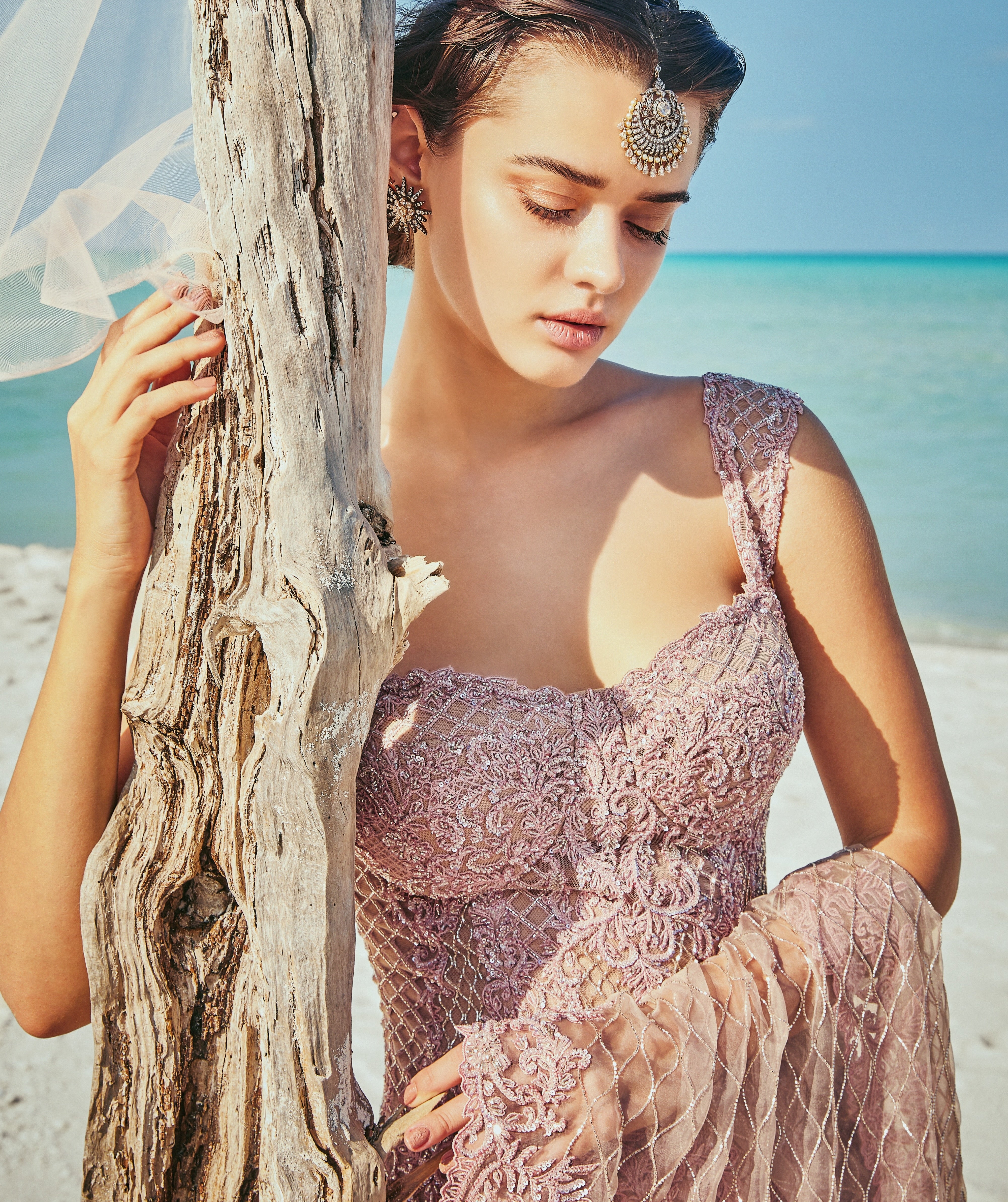 Indian Blush Pink Embellished Silk Organza Bridal Sharara (3-Piece) - Image 2