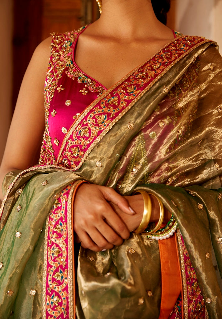 Pakistani Candy Pink Embroidered Silk Sharara (3-Piece) - Image 2