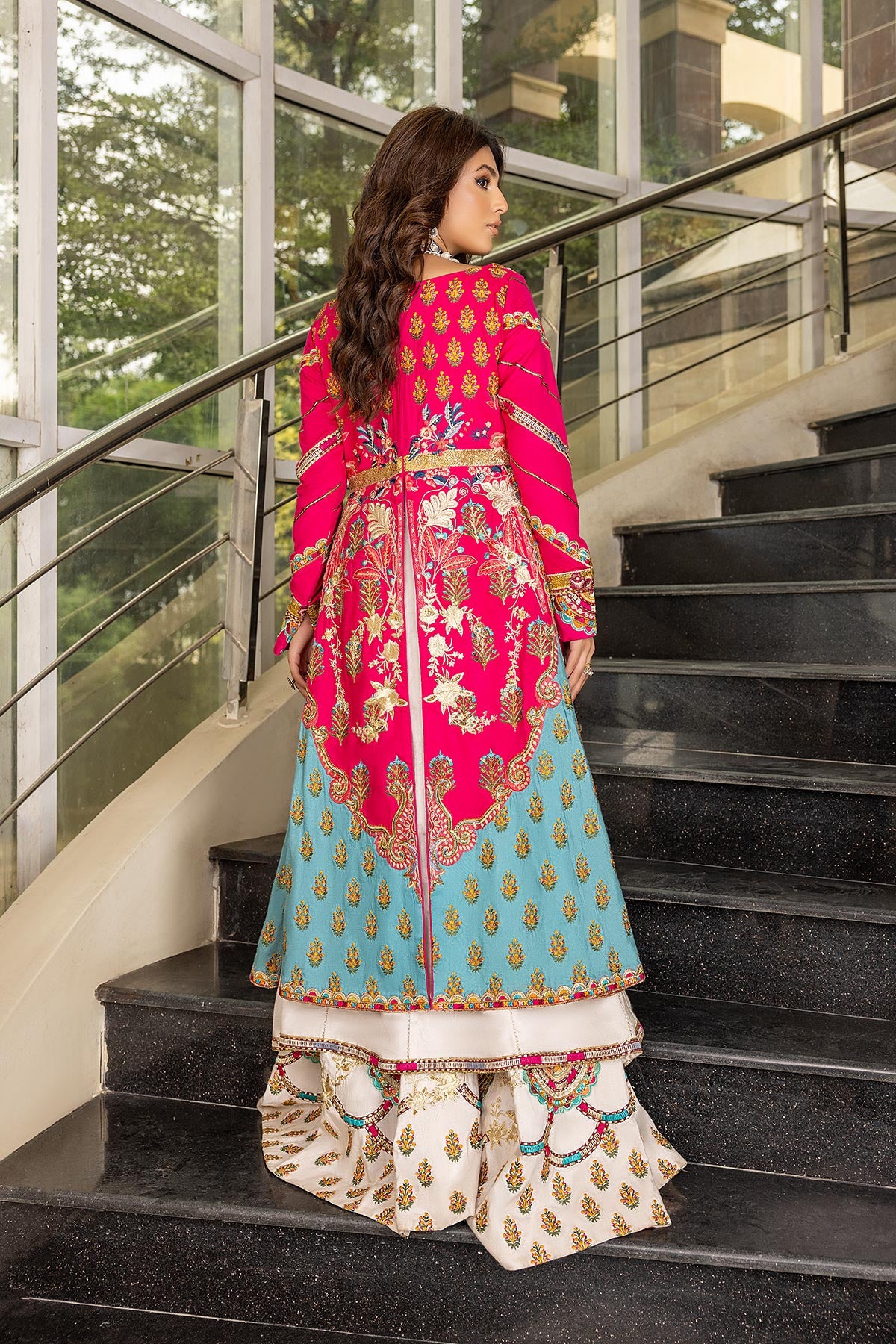 Fuchsia Embroidered Silk Front-Open Gown (3-Piece) - Image 2