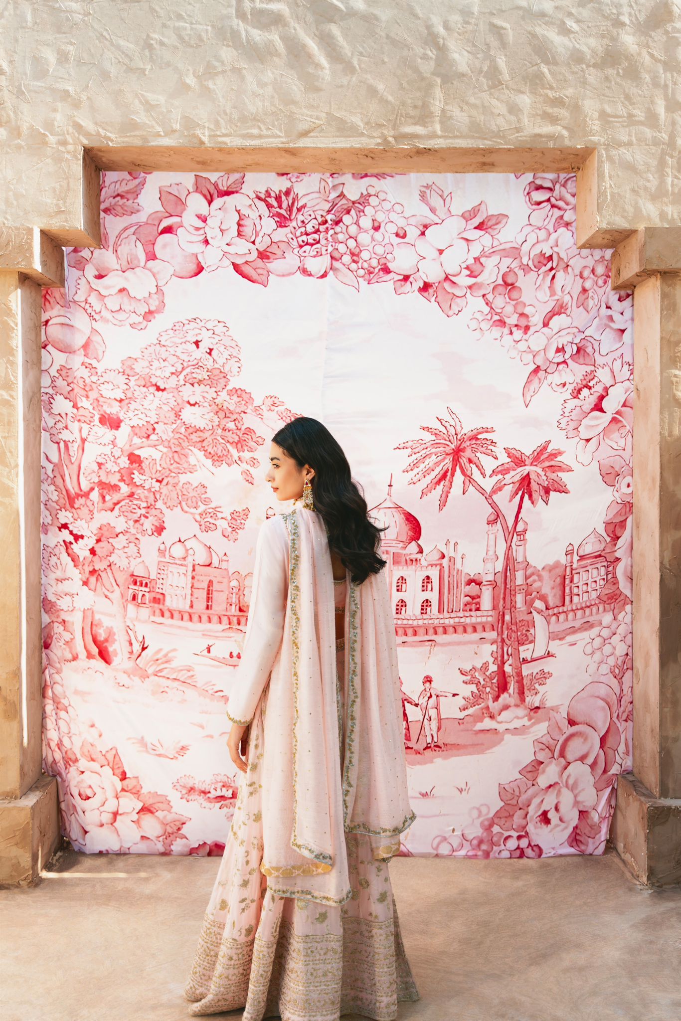 Pastel Pink Zardozi Silk Sharara (3-Piece) - Image 2