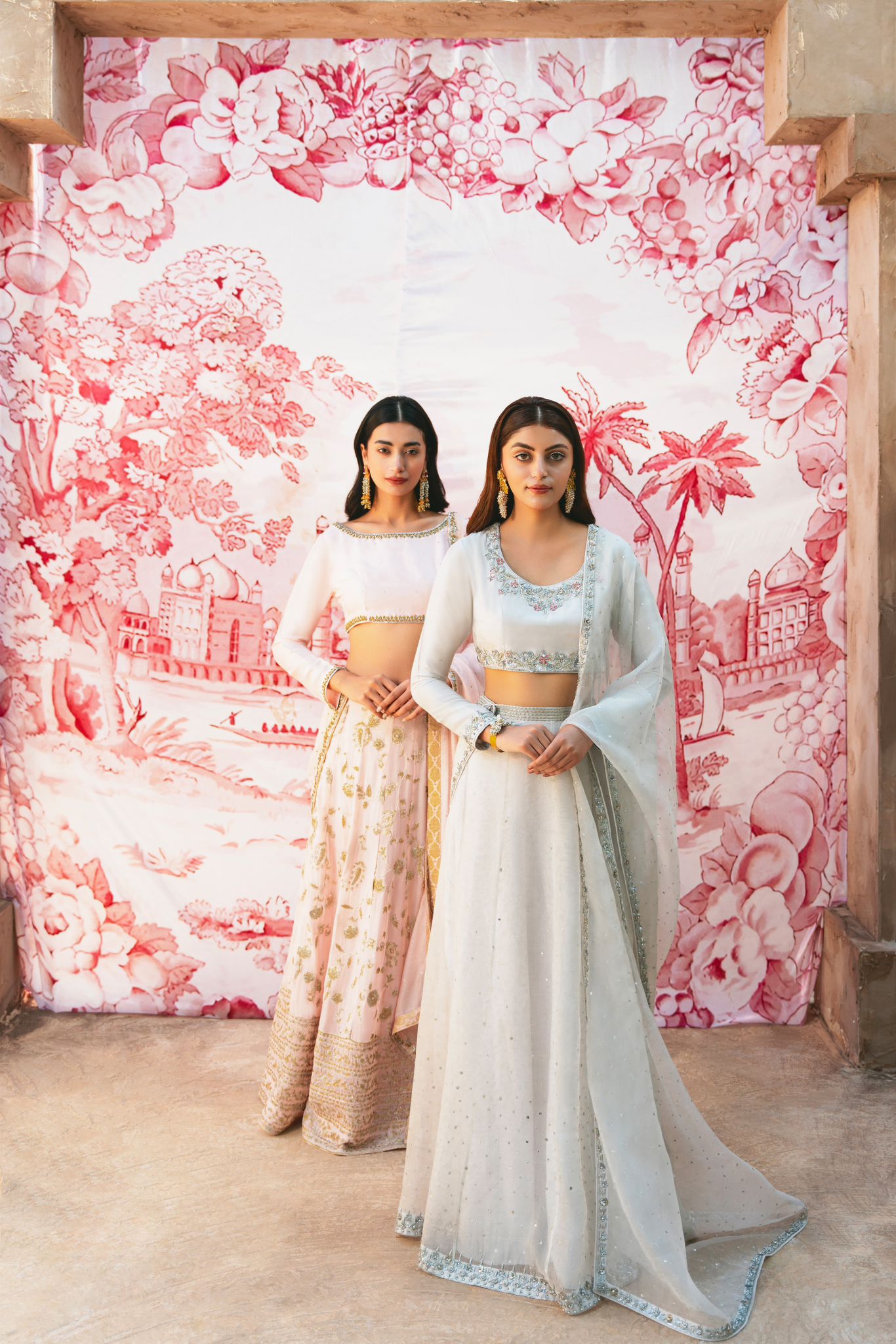 Pastel Pink Zardozi Silk Sharara (3-Piece) - Image 3