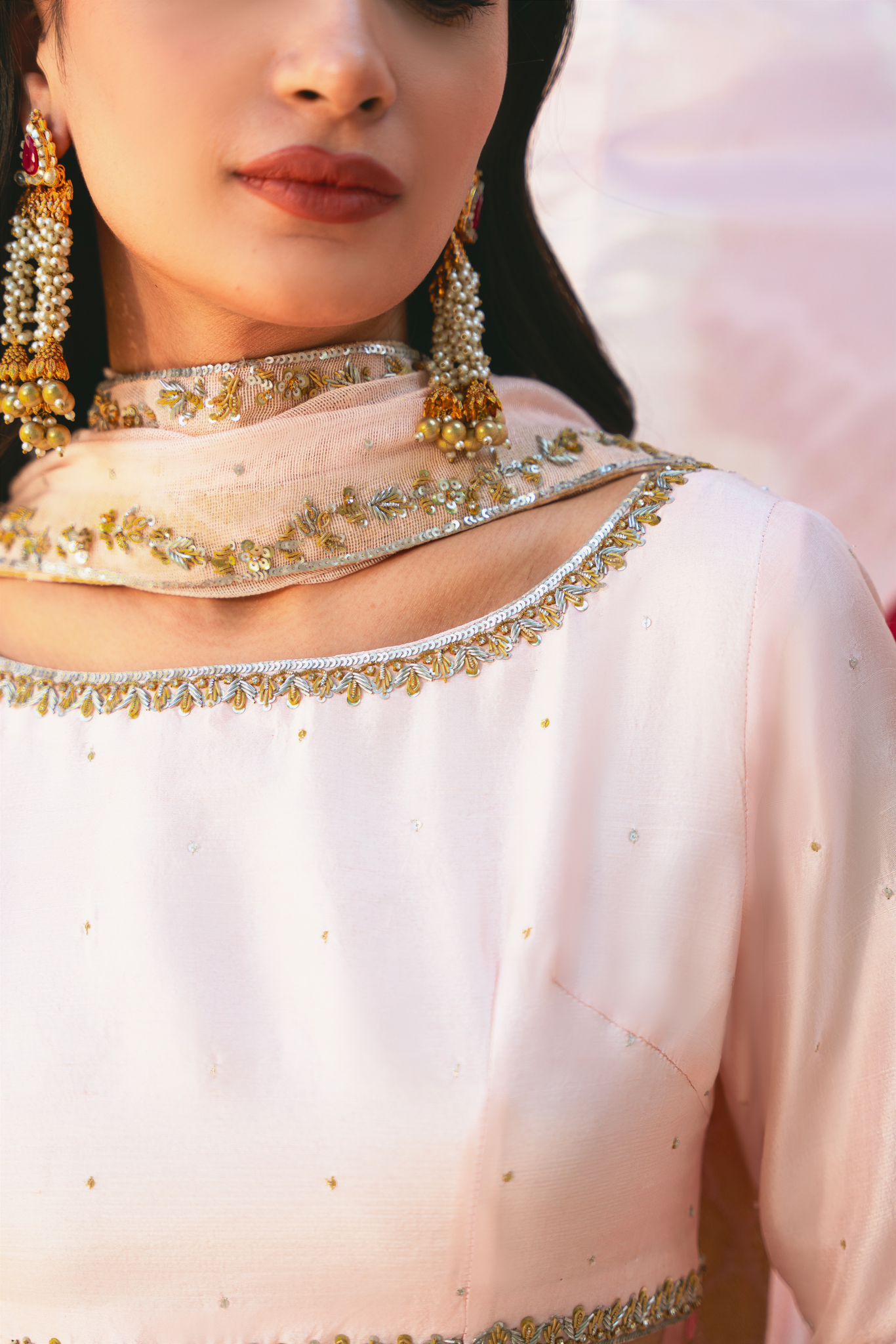 Pastel Pink Zardozi Silk Sharara (3-Piece) - Image 4