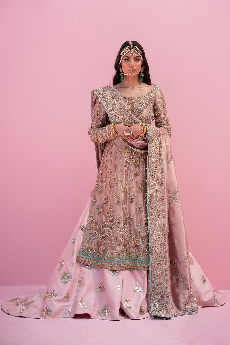 Blush Pink Embellished Net & Silk Sharara (3-Piece) - Image 1