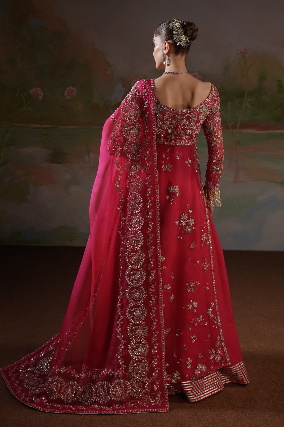 Deep Pink Zardozi Embroidered Silk Jacket Sharara (3-Piece) - Image 2