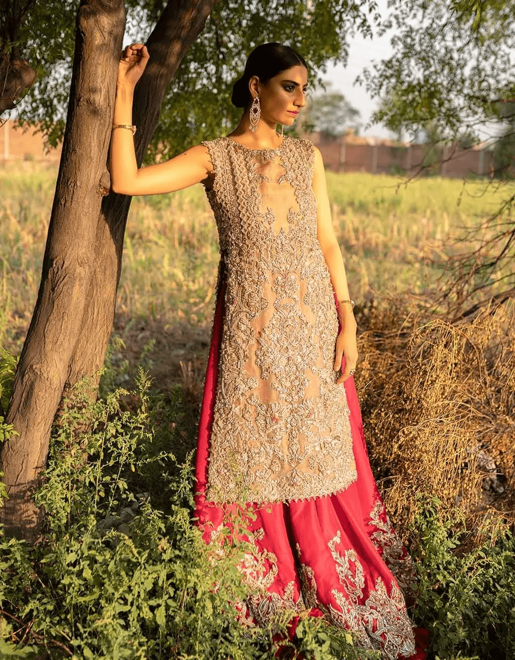 Shocking Pink Zardozi Silk Sharara (3-Piece) - Image 1