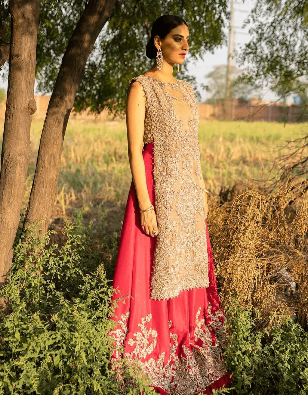 Shocking Pink Zardozi Silk Sharara (3-Piece) - Image 3