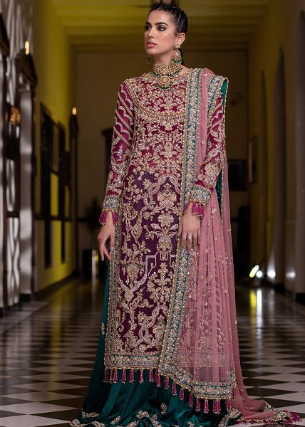 Magenta Embroidered Silk Sharara Set (3-Piece) - Image 2