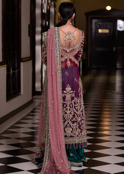 Magenta Embroidered Silk Sharara Set (3-Piece) - Image 3