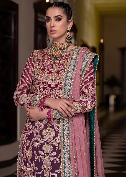 Magenta Embroidered Silk Sharara Set (3-Piece) - Image 4