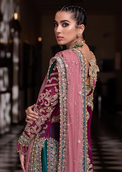 Magenta Embroidered Silk Sharara Set (3-Piece) - Image 6