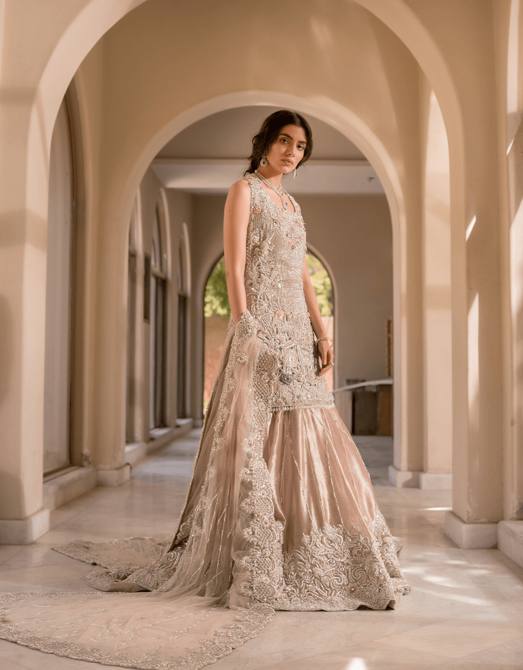 Blush Pink Embroidered Tissue Sharara Set (3-Piece) - Image 1