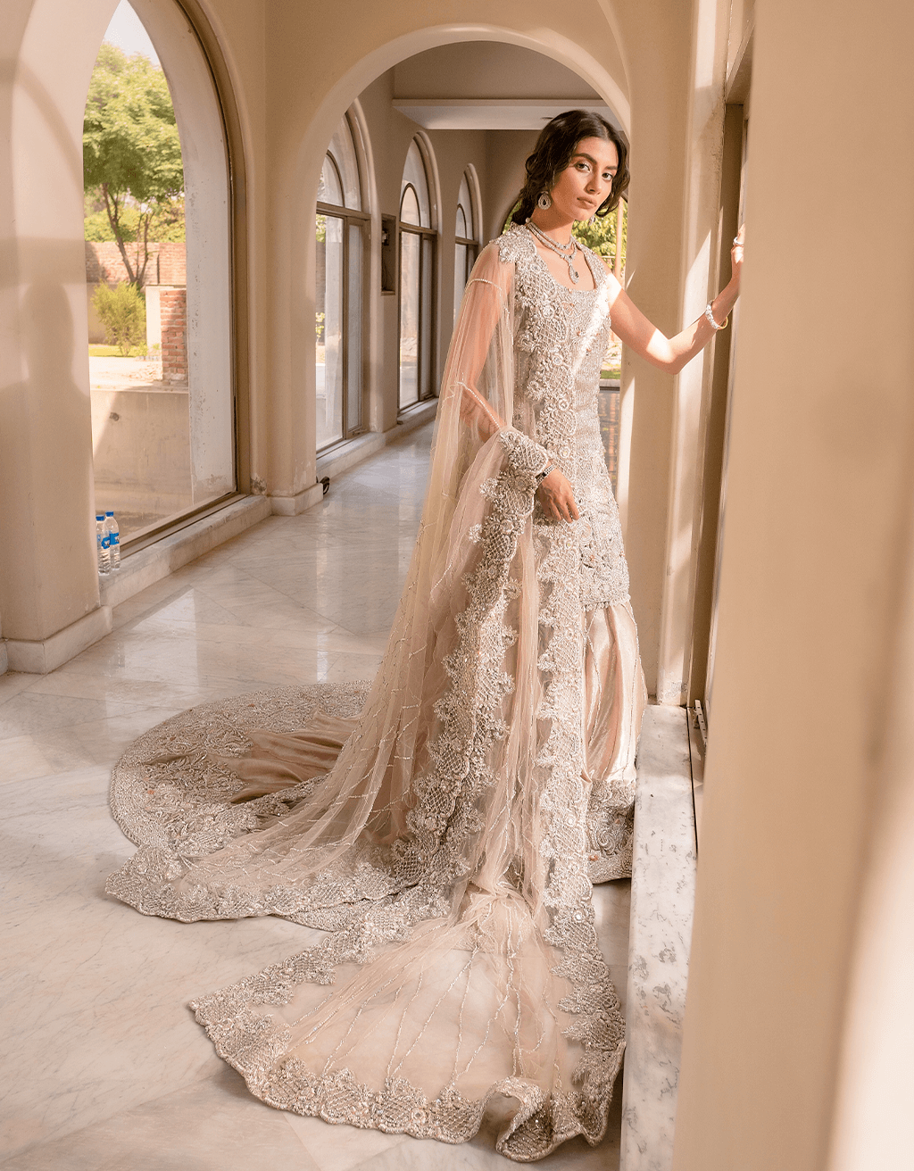 Blush Pink Embroidered Tissue Sharara Set (3-Piece) - Image 3