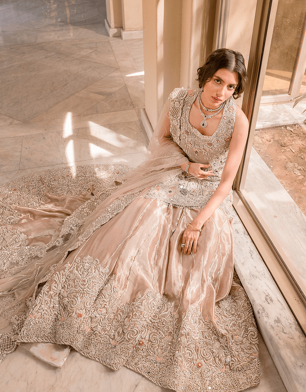 Blush Pink Embroidered Tissue Sharara Set (3-Piece) - Image 3