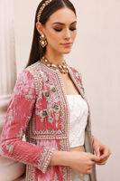 Pakistani Sea Pink Hand-Embellished Velvet Jacket Sharara (3-Piece) - Image 9