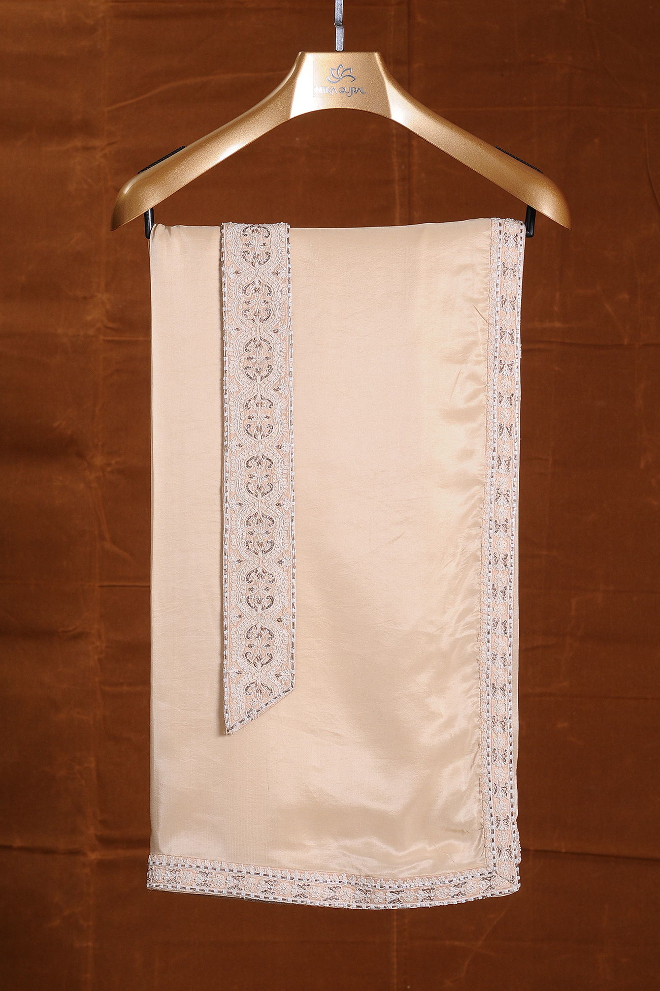 Peach Embroidered Dupion Silk Sherwani (3-Piece) - Image 6