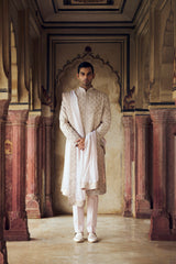 Blush Embroidered Raw Silk Sherwani (3-Piece) - Image 2
