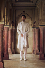 Blush Embroidered Raw Silk Sherwani (3-Piece) - Image 4