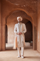 Blush Pink Embroidered Taffeta Silk Sherwani (3-Piece) - Image 2