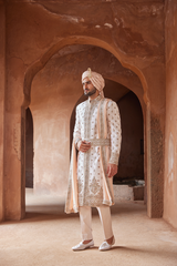 Blush Pink Embroidered Taffeta Silk Sherwani (3-Piece) - Image 3