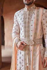 Blush Pink Embroidered Taffeta Silk Sherwani (3-Piece) - Image 4