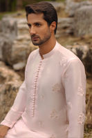 Blush Embroidered Cotton Net Waistcoat Kurta (3-Piece) - Image 5