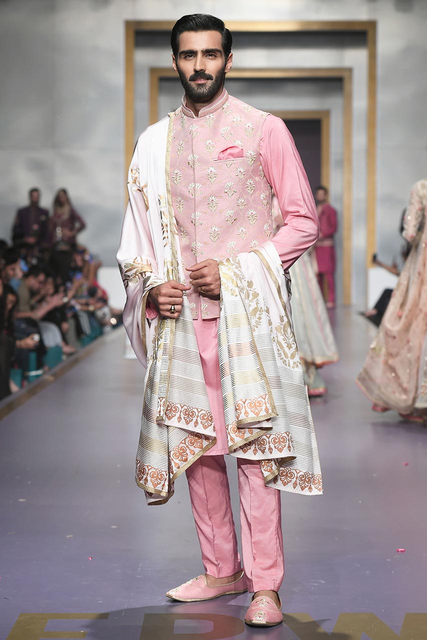 Pink Embroidered Cotton Silk Waistcoat Kurta (3-Piece) - Image 1