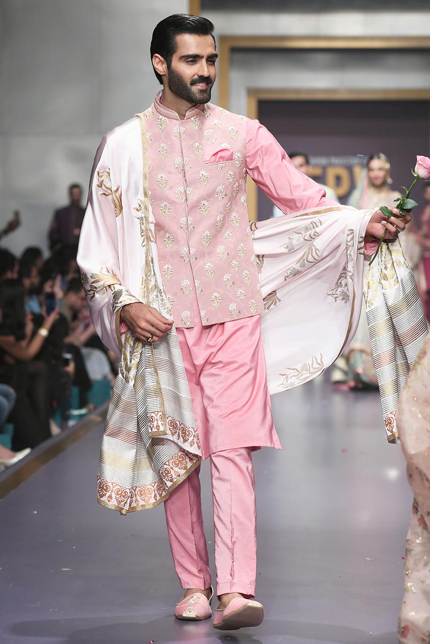 Pink Embroidered Cotton Silk Waistcoat Kurta (3-Piece) - Image 2