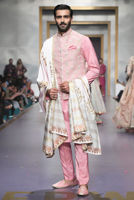 Pink Embroidered Cotton Silk Waistcoat Kurta (3-Piece) - Image 4